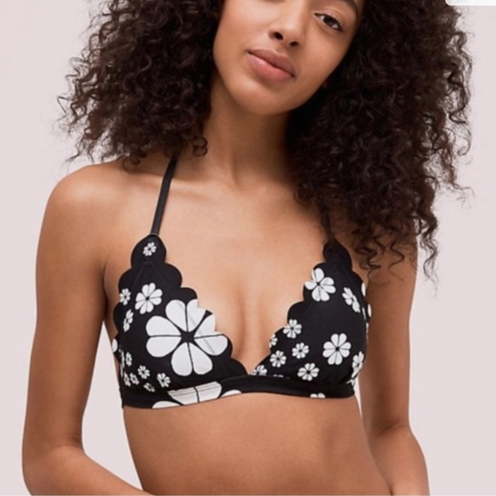 Black Floral Halter Bikini Top